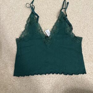 Green Lace Trim Tank Top
